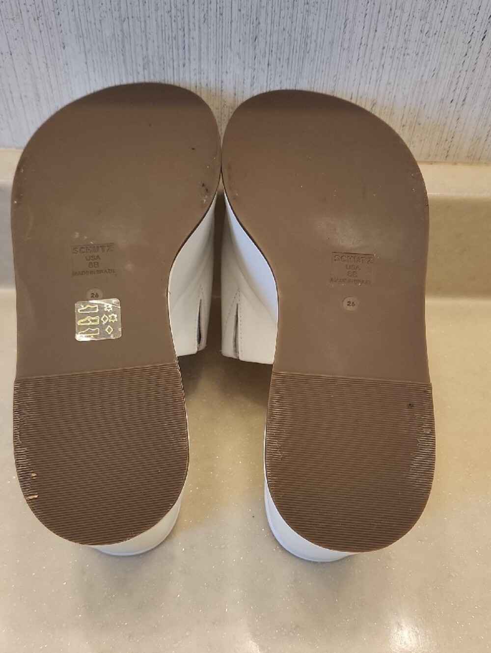 SCHUTZ White Leather Upper 3 1/2" Platform Slide Slip On Solid Sandals - Picture 3 of 10